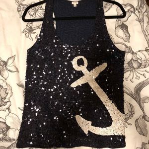 Navy and White sequins top- J Crew, worn once